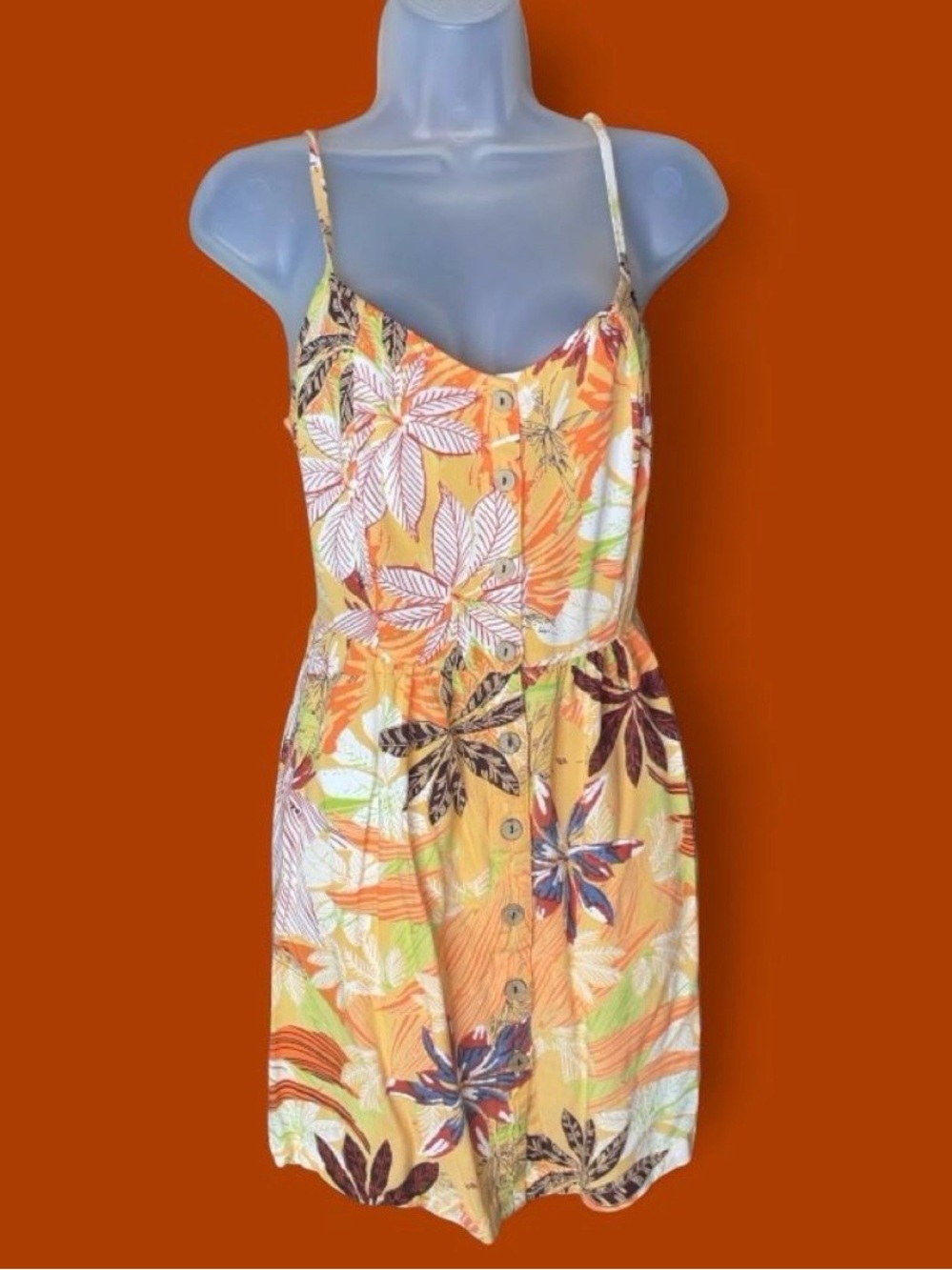Paradise Tropical Floral Button-Front smocked back Sundress Small